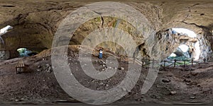 360 image of Devetashka cave with holes on the ceiling