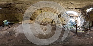 360 image of Devetashka cave with holes on the ceiling