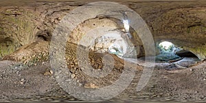 360 image of Devetashka cave with holes on the ceiling