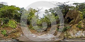 360 image of Krushunski waterfalls with turqoize waters and beautiful ecosystem