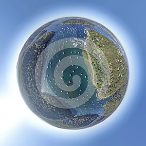 360 little planet Aerial view of Sydneys Northern Beaches