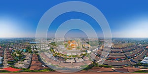 360 panorama by 180 degrees angle seamless panorama of aerial top view of National Fo Guang Shan Thaihua Temple in Bangkok
