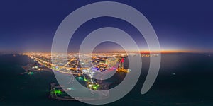 360 panorama by 180 degrees angle seamless panorama of aerial view of Burj Al Arab Jumeirah Island or boat building, Dubai