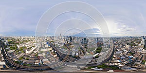 360 panorama by 180 degrees angle seamless panorama of aerial view of Victory Monument on street road in Bangkok Downtown Skyline
