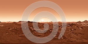 360 Panorama of Mars sunset, environment map. Equirectangular projection, spherical panorama