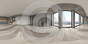 360 panorana of empty modern interior room 3D rendering