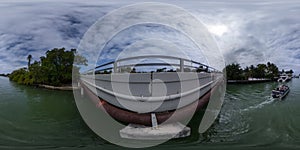 360 photo of people on a pontoon boat in Miami Beach waterways