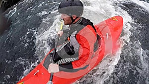 360 spinning camera, whitewater kayaker