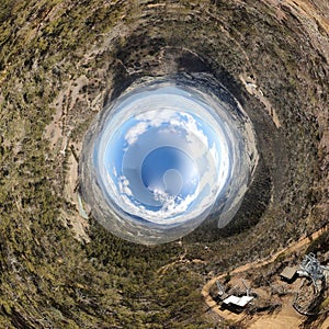 360 view of the dry Australian landscape of Tasmania