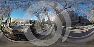 360 VR City view with Apollo Fountain on Paseo del Prado in Madrid, Spain