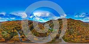 360° aerial view of mountains in North Carolina in Autumn