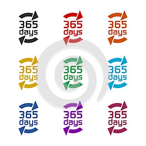 365 days number letter logo icon isolated on white background color set