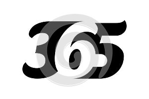 365 logo on white background. Black text with negative space effect. Every day in a year sign.