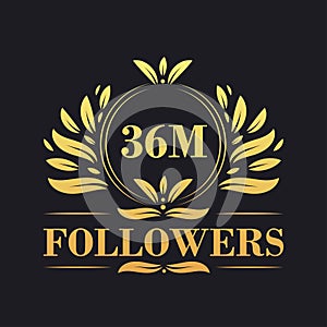36M Followers celebration design. Luxurious 36M Followers logo for social media followers