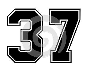 37 Classic Vintage Sport Jersey Number in black number on white background for american football, baseball or basketball