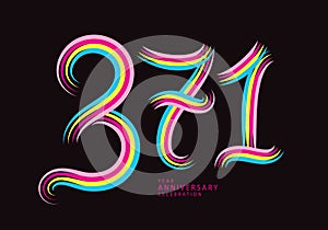 371 number design vector, graphic t shirt, 371 years anniversary celebration logotype colorful line,371th birthday logo, Banner