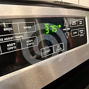 375 Fahrenheit displayed on a stove