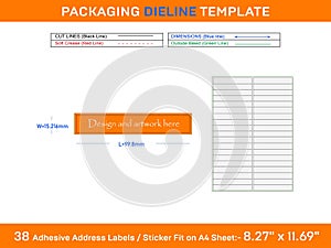 38 Adhesive Address Labels Dieline Template 99.8 x 15.216mm