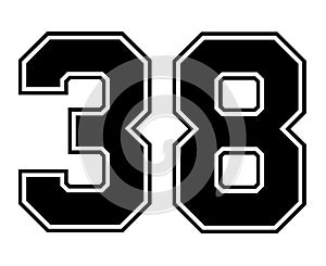 38 Classic Vintage Sport Jersey Number in black number on white background for american football, baseball or basketball