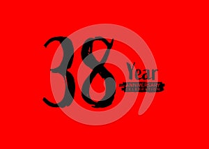 38 Years Anniversary Celebration logo on red background, 38 number logo design, 38th Birthday Logo, logotype Anniversary, Vector
