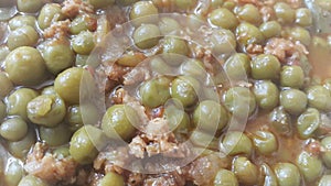 3Close up view of Mutton qeema matar OR Spicy Minced Meat and peas dish