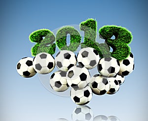3D 2013 year grass text, title with Footballs