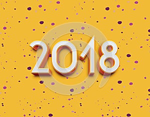 3D 2018 year symbol, icon or button on yellow background, represents the new year 2018