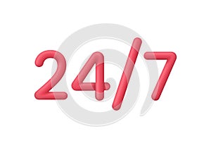 3D 24/7 illustration. 24/7 service concept. 24 hours phone support illustration. Hotline customer service concept.