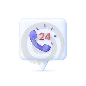 3D 24 hours phone support on Speech Bubble. Hotline customer service concept. Call center.