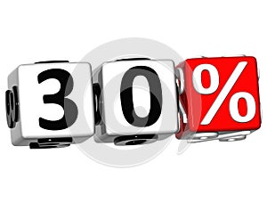 3D 30 Percent Button Click Here Block Text