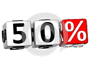 3D 50 Percent Button Click Here Block Text