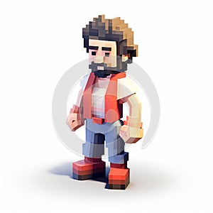 3d 8-bit Pixel Cartoon Of Adult Jonathan On White Background