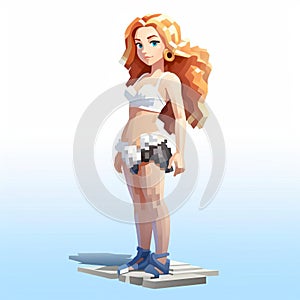 3d 8-bit Pixel Cartoon Of Adult Zoe Against White Background