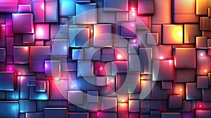 3d abstract background with glowing squares. Generative AI