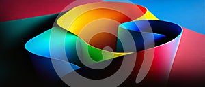 3D Abstract background and roll paper into rainbow geometric curve shapes with creative development