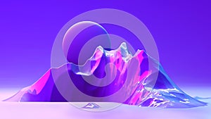 3d abstract background with space for text. Futuristic planet in purple, ink and blue colors. Bright trendy gradients.