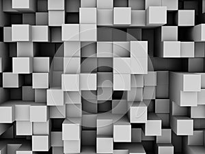 3D abstract background with wall of extruding cubes