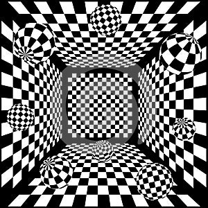 Tridimensional abstracto en blanco y negro ajedrez 