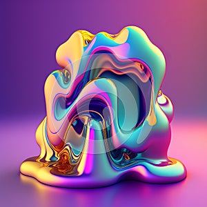 3D abstract colorful fluid design background. Trendy holographic gradient shapes. Liquid curve shape in motion. Fluid ultra violet