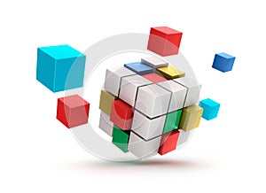 3D abstract cubes background. on white.