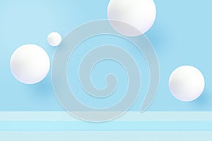 3d abstract minimal scene geometric shape template background.White circle sphere on blue background.Vector illustration