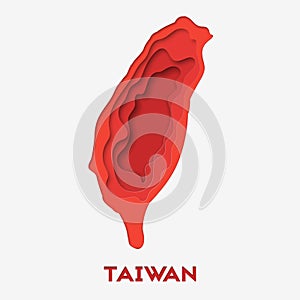 3d abstract paper cut illlustration of Taiwan red map. Vector travel template in carving art style.