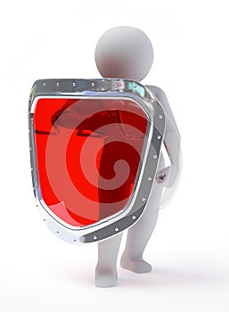 3d abstract person in pose of defender with shield photo