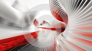 3D Abstract perspective line shape, red and black on white background