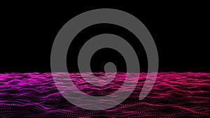 3D abstract pink light particles water ripple on black background.