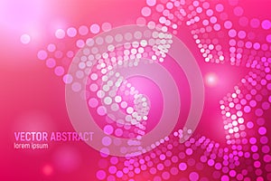 3D abstract pink mesh star background with circles, lens flares and glowing reflections. Vector illustration.