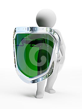 3d abstract security person with green shield