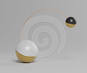 3d abstract simple geometric forms that show two balls holding by half circle of counterbalance. Art decorative elements