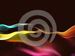 3D abstract techno background with rainbow coloured particles