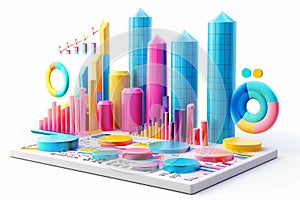 3D abstract vector illustration business graph analysis
